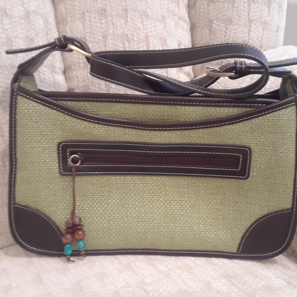 Liz Claiborne Mint Green Woven Canvas Shoulder Bag w/Leather Strap